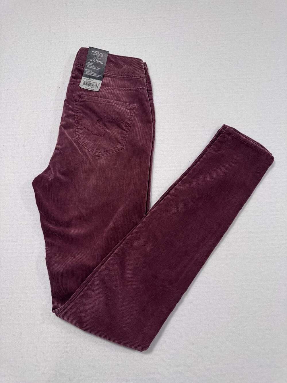 Silver Jeans Co Suki Mid Rise Corduroy Jeggings Women’s 24/31 Burgundy NWT